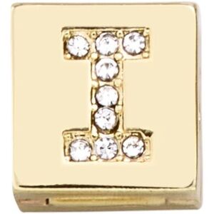 BaubleBar Gold Initial Charm with Crystals Square Hinge Letter Bead - I